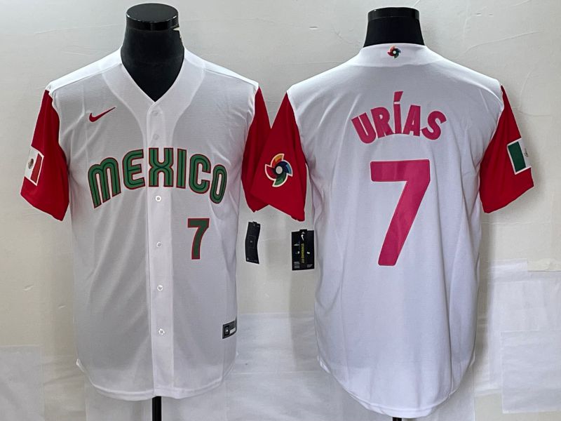 Men 2023 World Cub Mexico #7 Urias White pink Nike MLB Jersey17